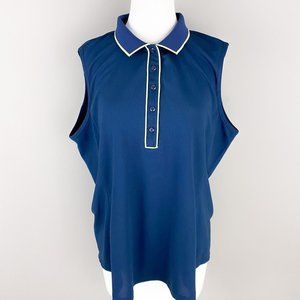 Greg Norman Play Dry Navy Blue Sleeveless 1/4 Button Golf Athletic Polo XL
